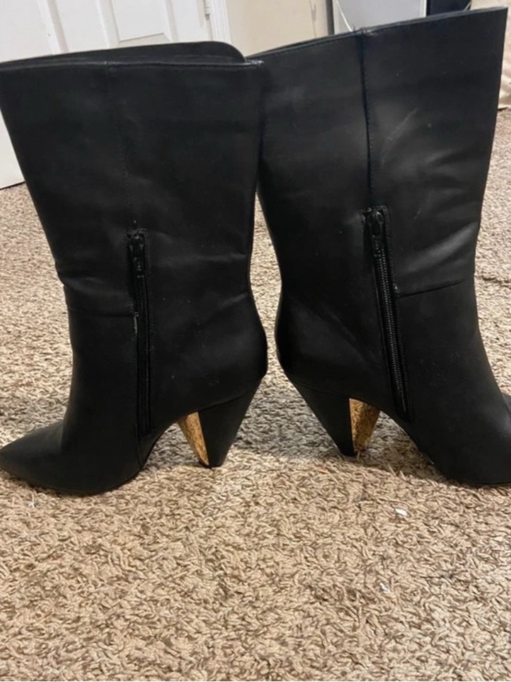 BCBGeneration Black Ankle Boots with Gold Cone Heel